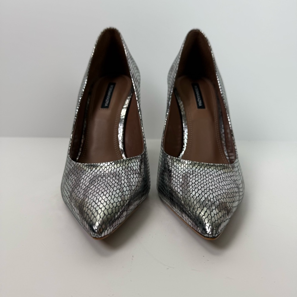 BCBGMAXAZRIA Marain Metallic Leather Metal Heel Graphite Snake Stiletto Size 9 - Picture 7 of 13